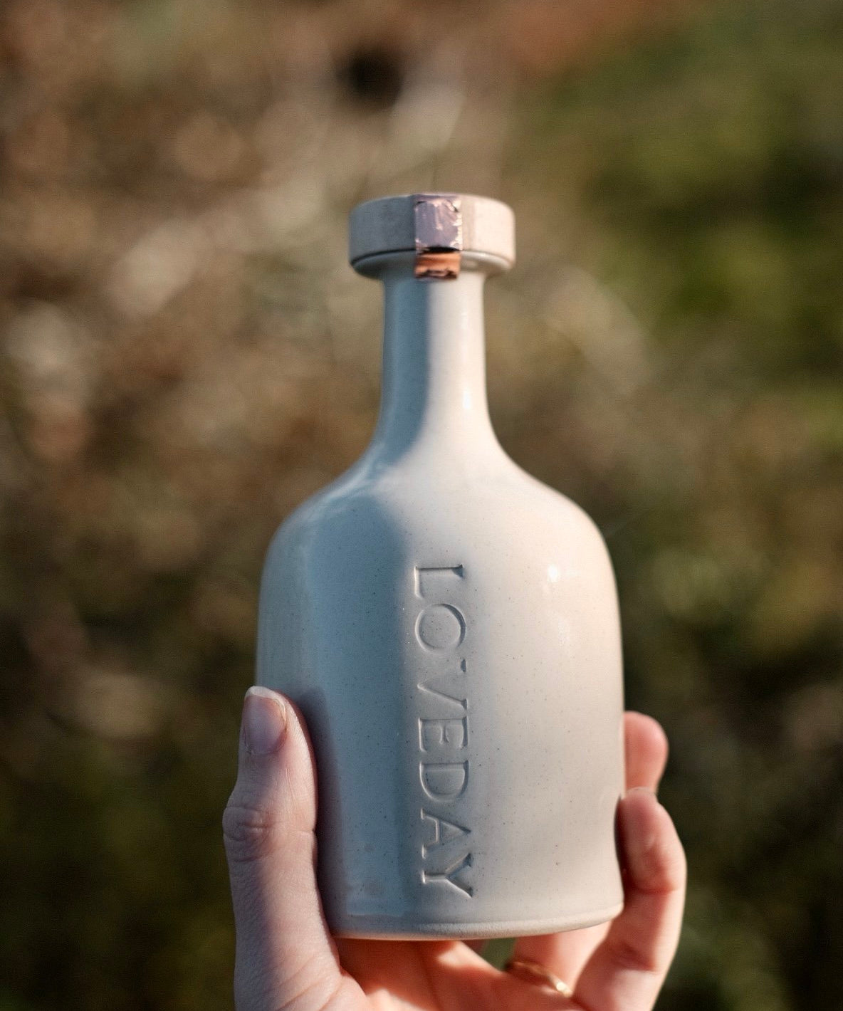 Limited edition Loveday gin in handmade Argilo ceramic bottle collaboration
