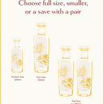 Graphic showing three Falmouth Dry Gin size options: 200ml pocket, 700ml full-size, and a 2x700ml duo set